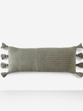NWT Sunday Citizen Braided Pom Pom Lumbar Pillow - Boulder - 36” x 14”